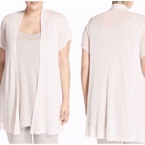 Eileen Fisher Sz PM Hemp Beige Off White  Sweater Duster Cardigan Short Sleeves